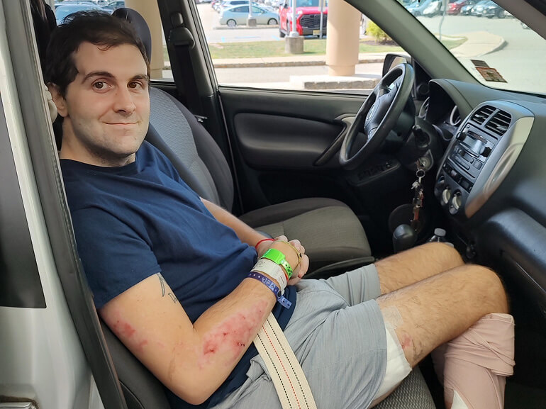 Photo of Codey Vargas getting ready to leave Kessler Institute for Rehabilitation - West Orange. 