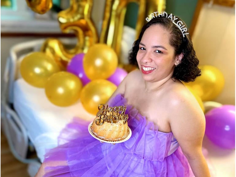 Photo of Estefani Alba celebrating her birthday at Kessler Institute for Rehabilitation.